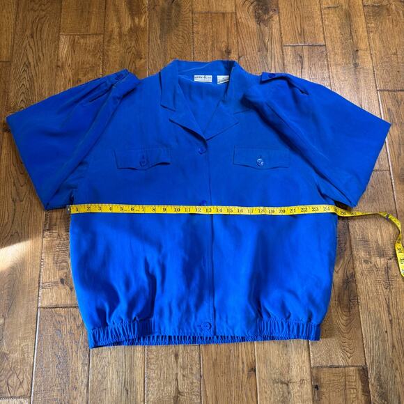 VTG Natalie & Me 100% Silk Royal Blue Pants Suit and Blouse Set Womens Sz XL - Picture 14 of 15